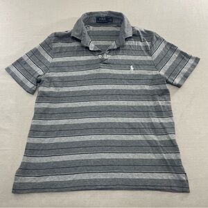 Polo Ralph Lauren Polo Shirt Mens M Cotton Double Gray Striped White Pony